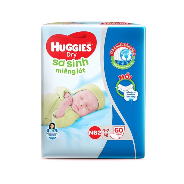 Miếng Lót Sơ Sinh Huggies Dry Newborn 2 - 60  - Bao Bì Mới