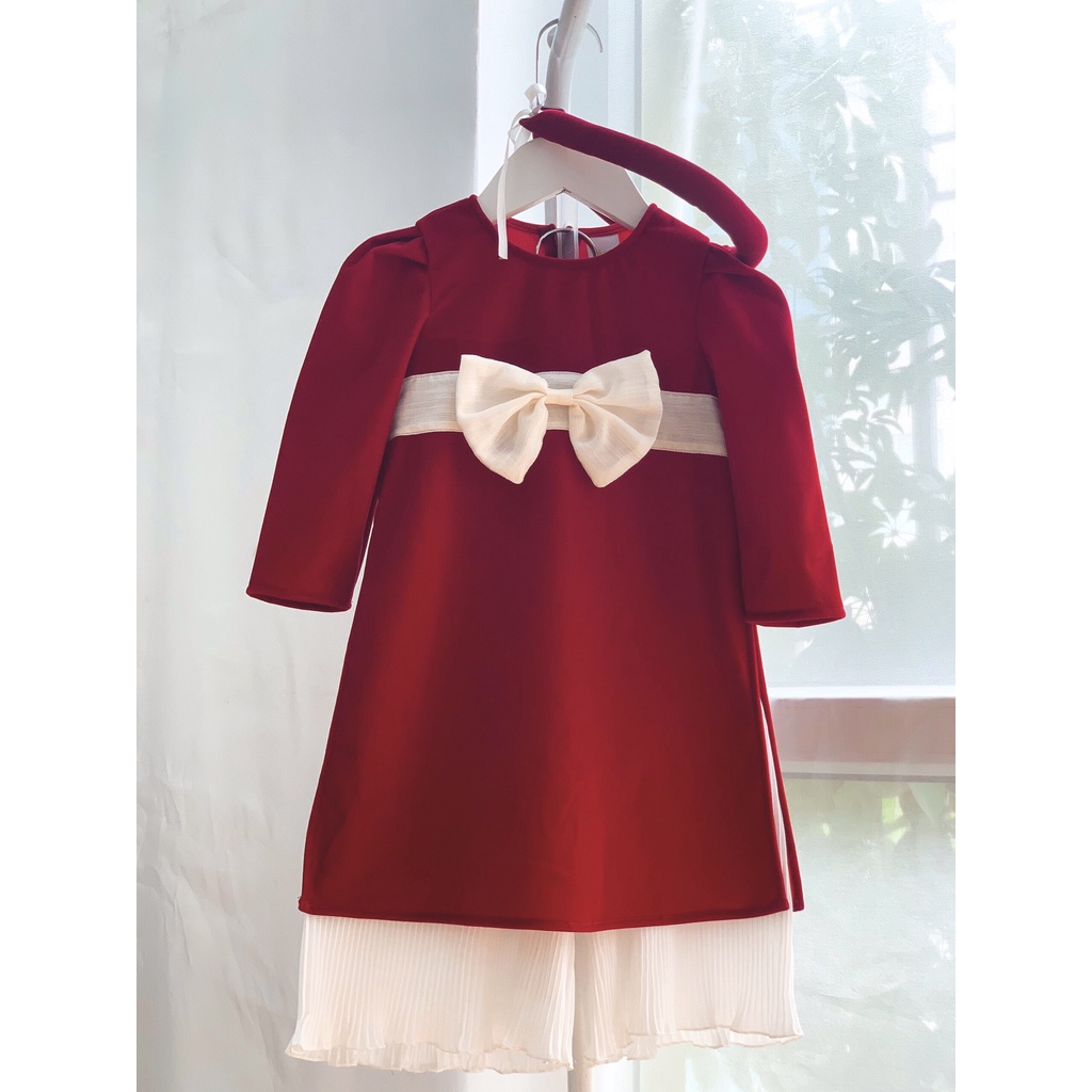 Áo Dài Nhung Bé Gái Set 3 Chi Tiết Cả Mấn Kim Nhung Siêu Xinh