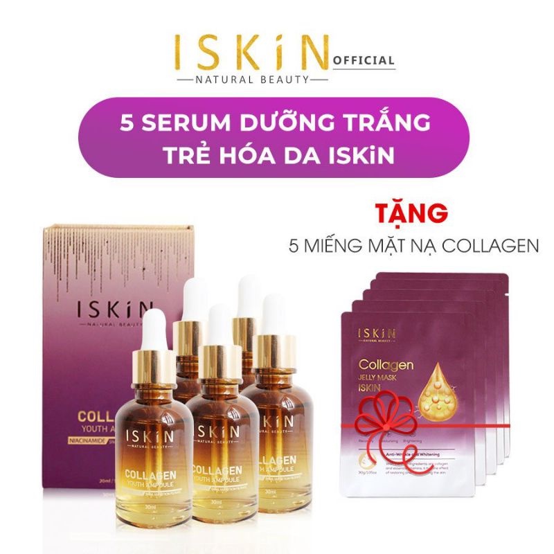 Combo Sỉ 5 Serum ISKIN Dưỡng Trắng, Cấp Ẩm và Trẻ Hóa Da - Tặng Kèm 1 Kem Chống Nắng, Nâng Tông Da ISKIN