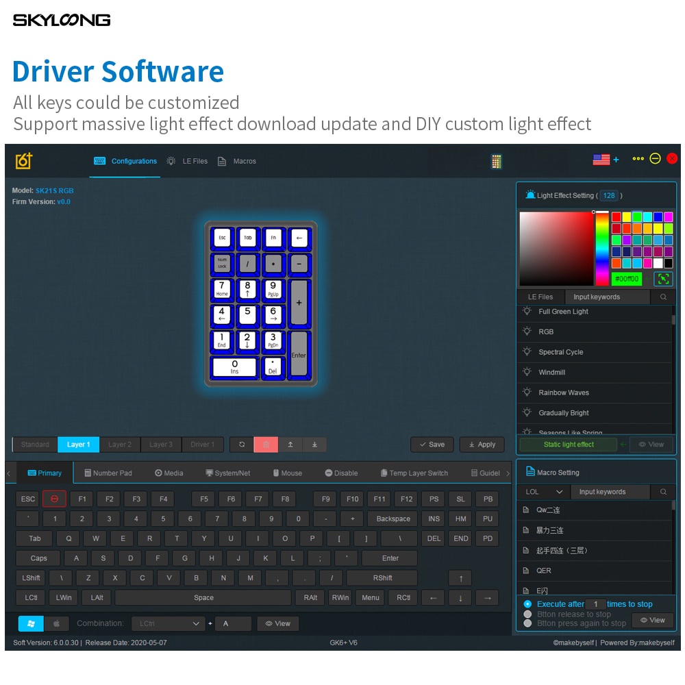 Bộ Bàn Phím Cơ SKYLOONG GK21s GK21 SK21 RGB 21 Phím Bằng Nhựa Có Dây Kết Nối Bluetooth Và Hai Chế Độ Điều Khiển