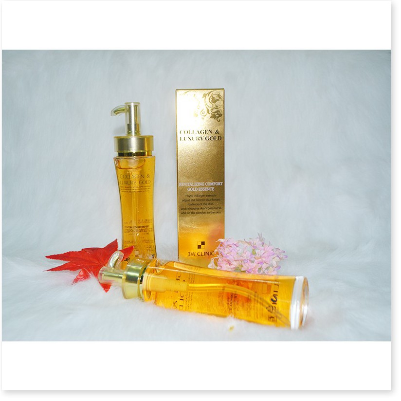 [Mã giảm giá] Tinh chất dưỡng trắng, tái tạo da 3W Clinic Collagen Luxury Gold Essence 150ml + Tặng 1 Túi Lưới tạo bọt