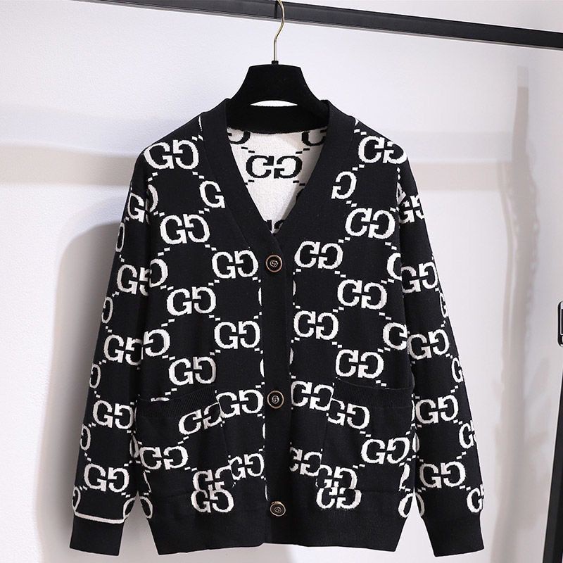 Hàng Có Sẵn!Gucci!Áo Khoác Cardigan Dệt Kim Cổ Chữ V Thiết Kế Mới Xinh Xắn Thời Trang