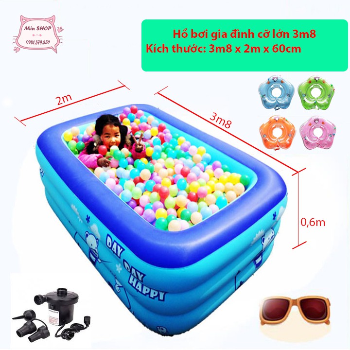 ☀️ 🏖Hồ bơi gia đình kích thước lớn 3m8x2mx0,6m tặng kèm bơm điện, kính bơi ☀️ 🏖