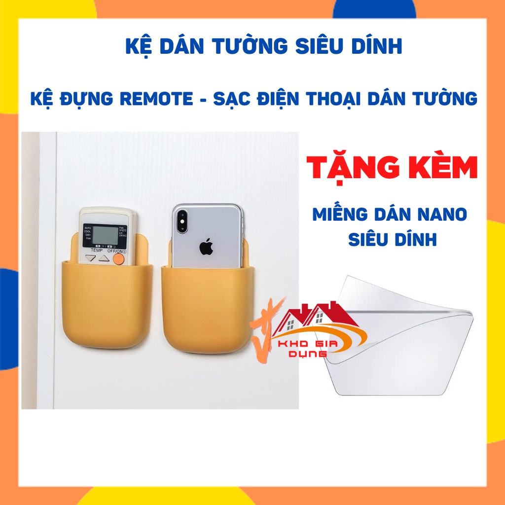 Kệ Dán Tường Để Remote, Đồ Dùng/ Giá Đỡ Sạc Điện Thoại - Có Móc Treo Giữ Dây Điện - K51