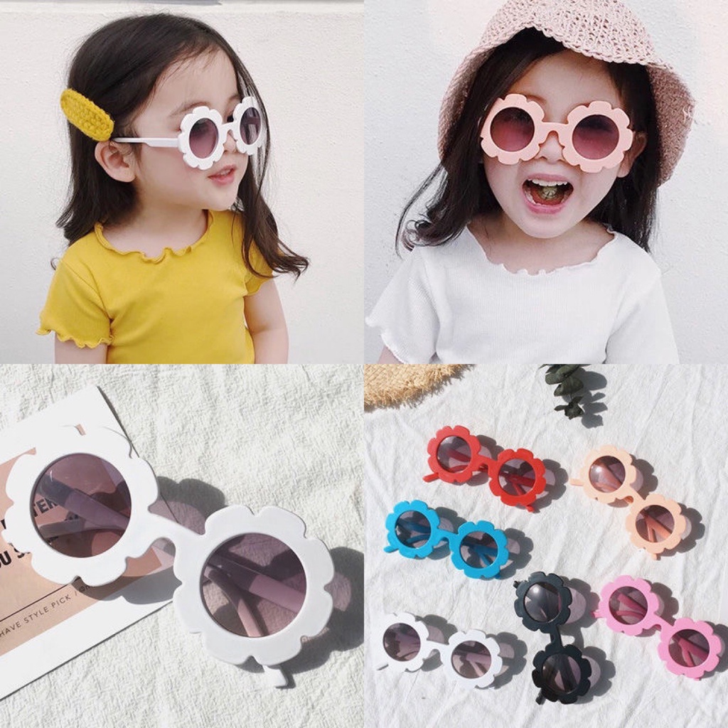 Kính mắt thời trang hình bông hoa cute cho bé từ 2 đến 9 tuổi, đi nắng chống bui chống tia UV400- mã H1380