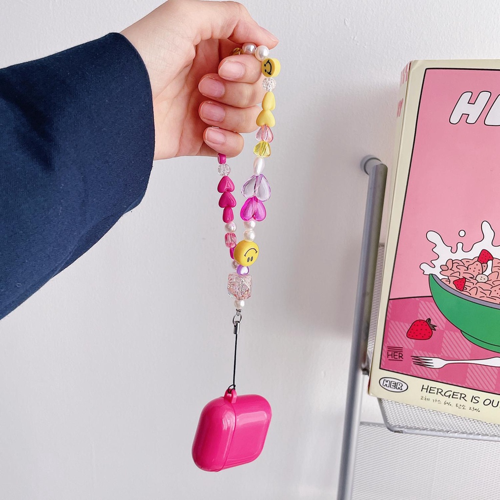 Simple AirPods 1/2 Pro Case Pink Smile Face with Cain Shockproof Cover