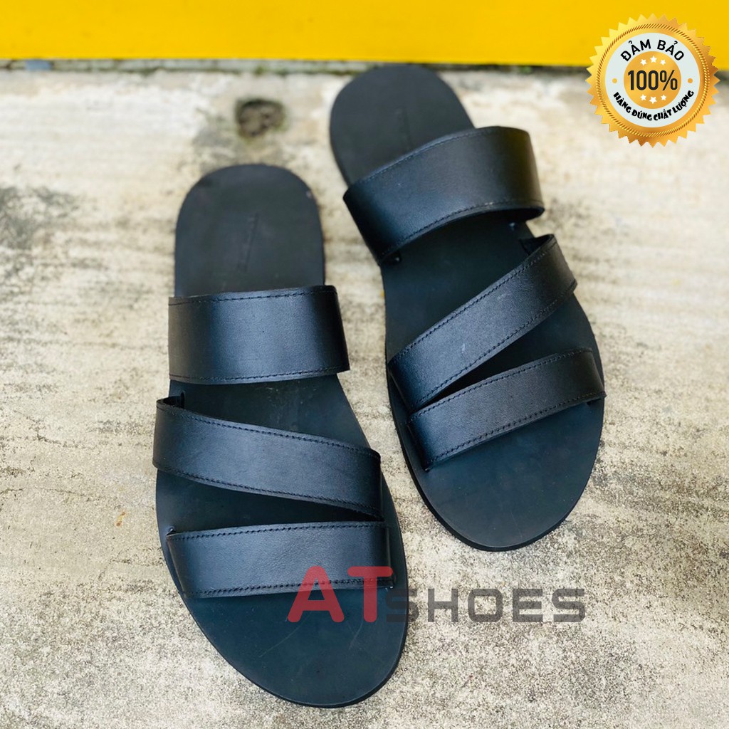 Dép Sandal Nam Atshoes Dép Da Bò Thật Đế Cao Su Chống Trơn Trượt XDSG201 (Đen - Nâu)