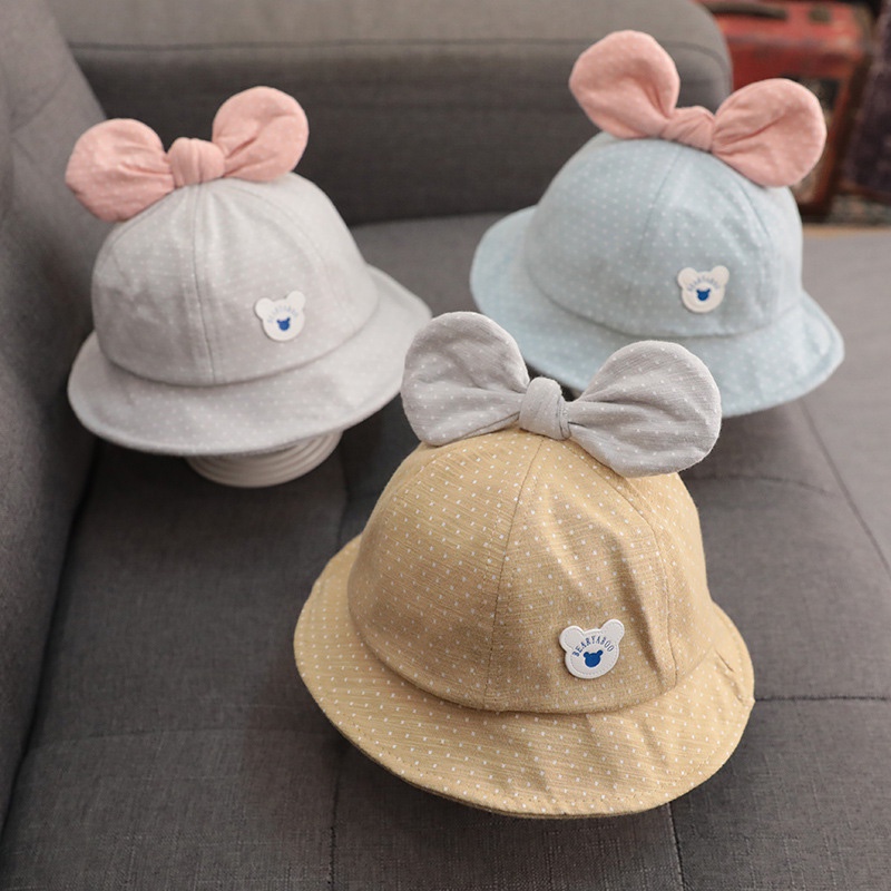 Nón Cotton Mềm Chống Nắng Phối Nơ Họa Tiết Chấm Bi Dễ Thương Cho Bé Gái