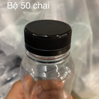 Bộ 50 chai nhựa pet tròn miệng rộng 330ml nắp đen