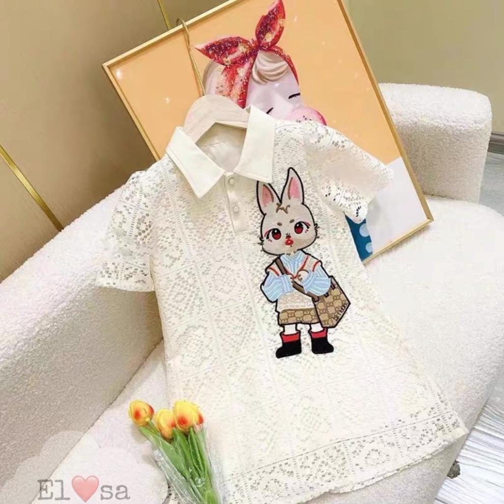 Váy cho bé gái, đầm ren cao cấp ( có lớp lót bên trong) thêu thỏ đi học cho bé size 10-30kg