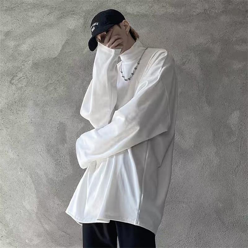 Áo Thun Tay Dài Cổ Cao Dáng Rộng Màu Trơn Giữ Ấm Thời Trang Thu Đông Cho Nam Size S-3Xl 2 Phong Cách