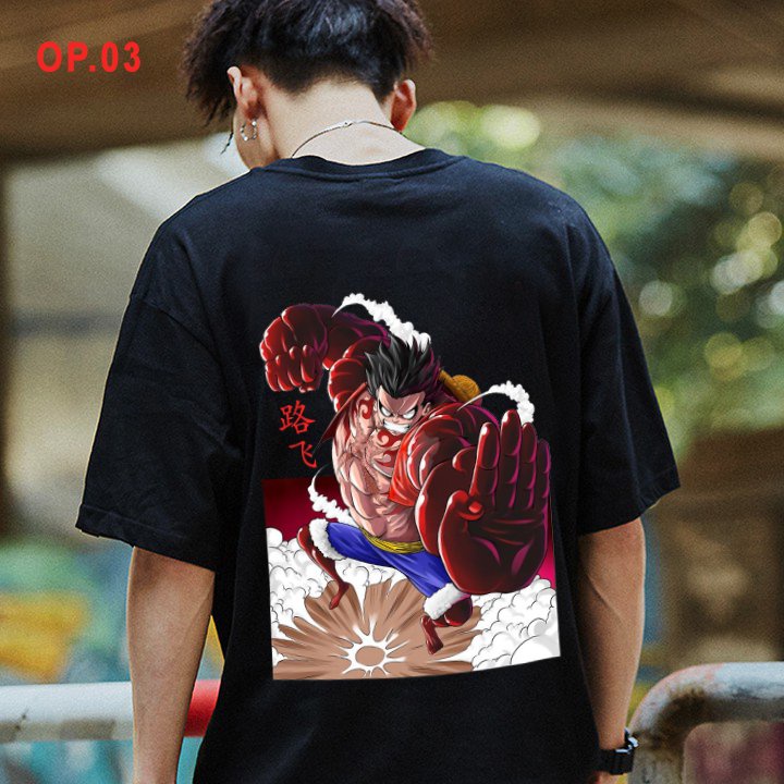 áo thun nam đen onepice cotton dễ chịu thoải mái in hình Lufy 2 mặt