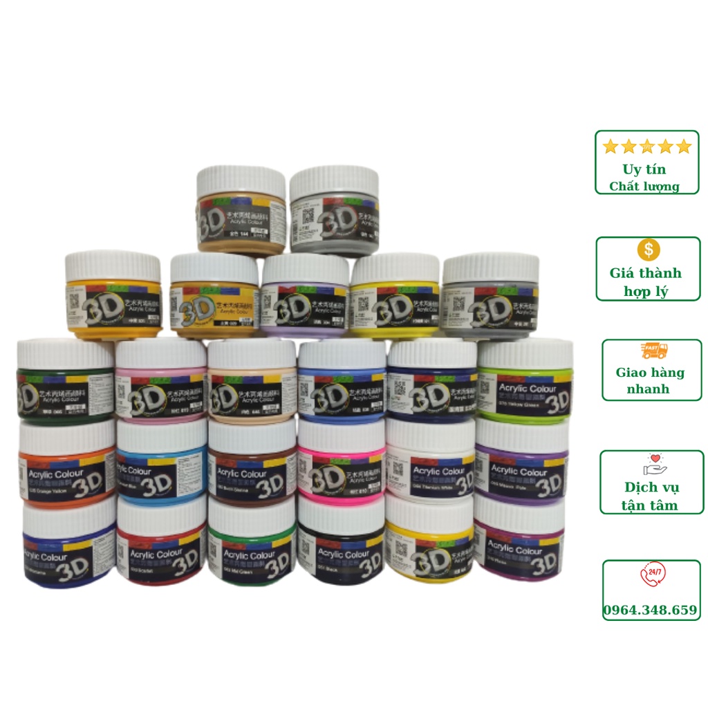 (HN) Màu vẽ Acrylic 3D hộp 100ml