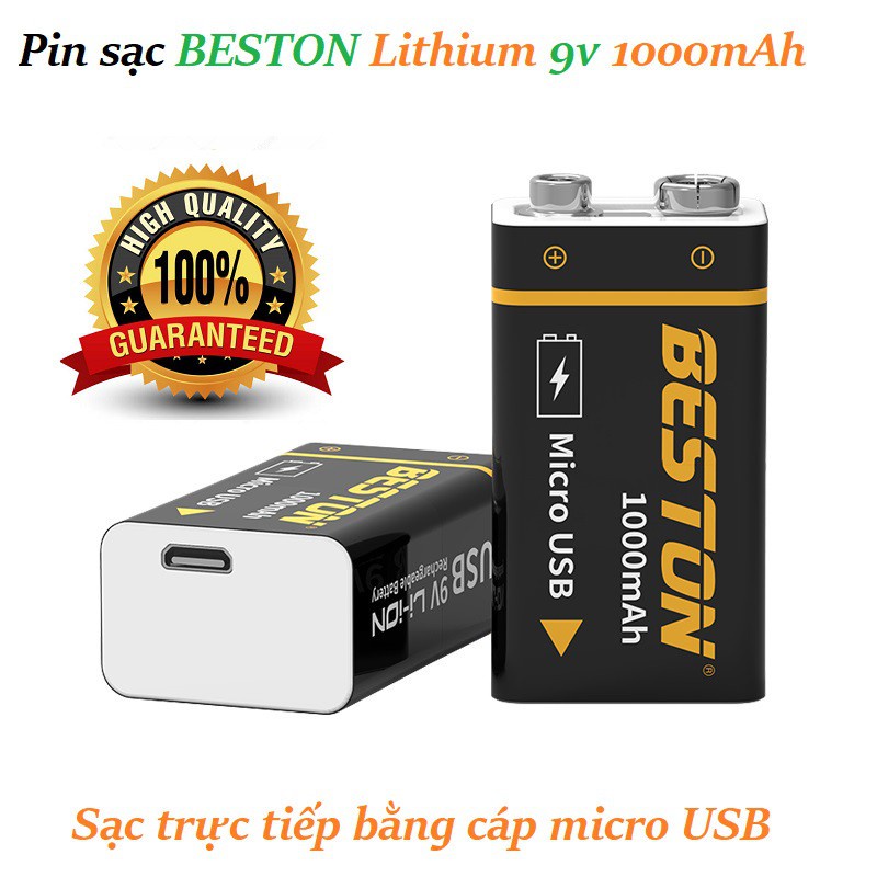 ✜❀⊙Pin sạc 9v Beston cao cấp dung lượng 1000mAh trực tiếp bằng cáp micro USB