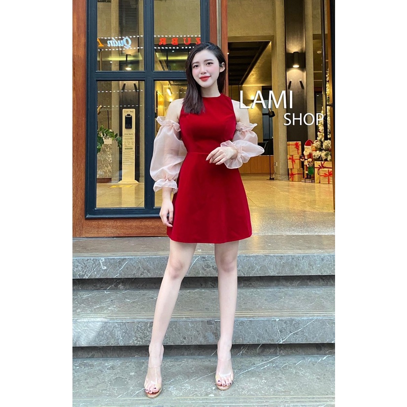Đầm váy nữ trễ vai phối voan cực xinh xắn phù hợp với các nàng đi chơi, dự tiệc