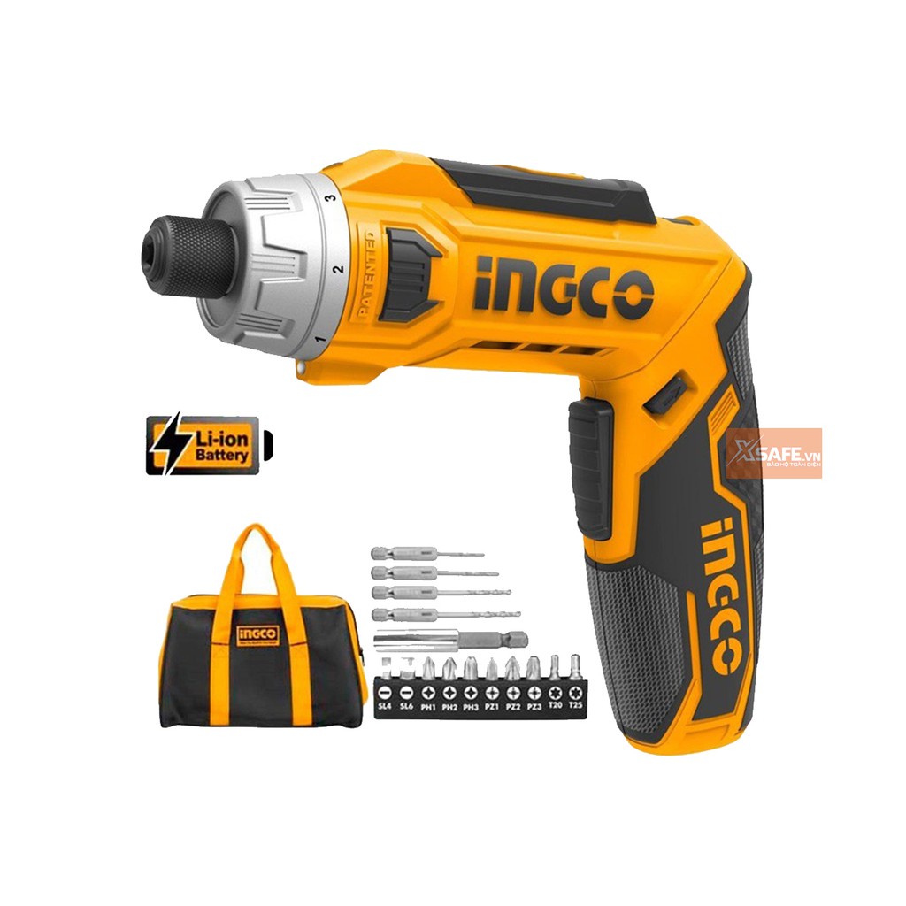 Máy bắn vít mini dùng pin 8V INGCO CSDLI0801 tốc độ 220v/p, đầu lục giác 1/4&quot;, có đèn led, có chức năng đảo chiều -xsafe