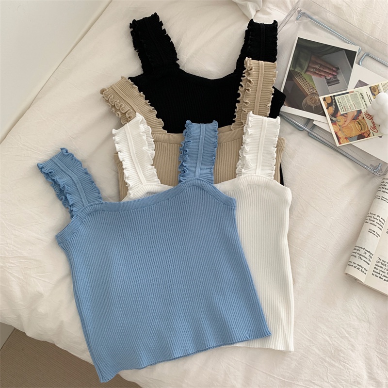 Áo croptop XIAOZHAINV dệt kim trễ vai màu sắc đơn giản quyến rũ