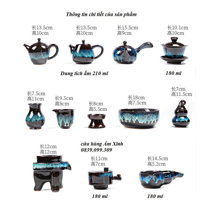 Bộ ấm chén pha trà đạo men thiên mục Lông thỏ