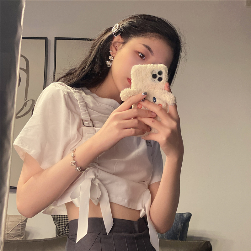 Áo Thun Ngắn Tay Phối Nơ Xinh Xắn Dành Cho Nữ