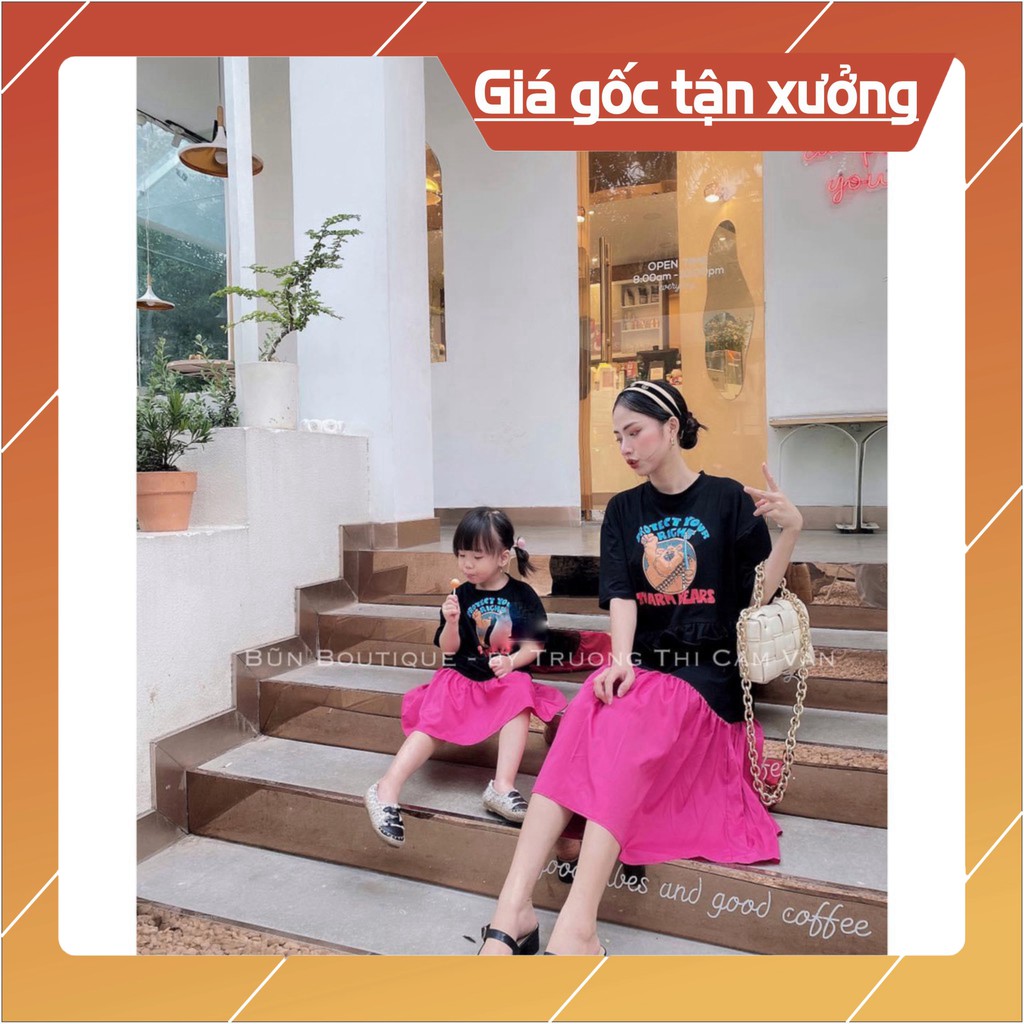 BAO GIÁ - VÁY XUÔNG ĐUÔI CÁ MẸ CON COTTON HỌA TIẾT GẤU