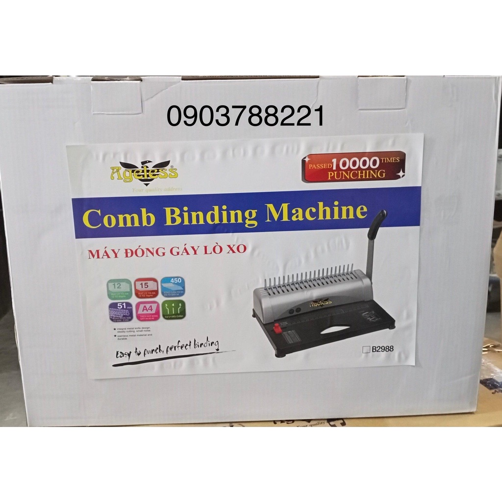 Máy đóng gáy Lò xo nhựa Ageless - từ 6mm - 51mm, loại máy đóng bằng tay, tiện dụng, siêu bền - Văn Phòng Phẩm