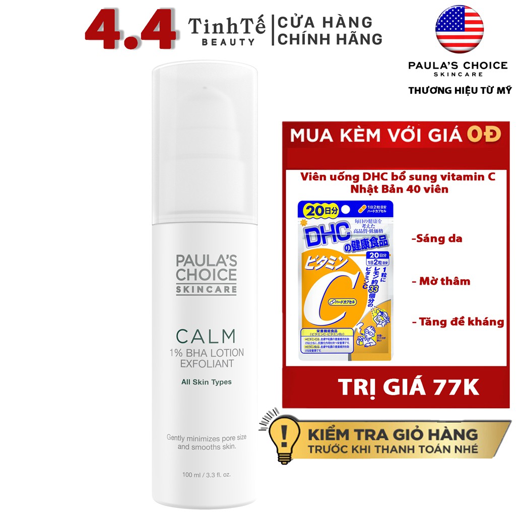 [Mã FMCGMALL -8% đơn 250K] Loại bỏ tế bào chết 1% BHA Paula's Choice Calm Redness Relief Lotion Exfoliant 30/100ml