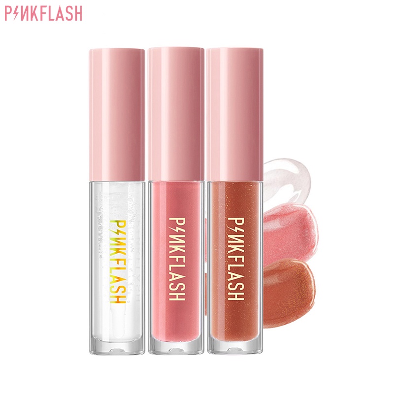 Set 3 Thỏi Son Bóng PINKFLASH Ánh Nhũ Dưỡng Ẩm Môi Lâu Trôi C01 + S03 + S04 Chống Tia UVA/UVB