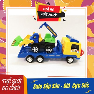 Đồ chơi xe tải truck chở máy xúc thi công công trình