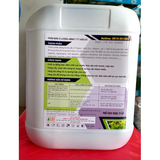 CHUYÊN ĐỌT LÁ - Phân bón vi lượng AMINO 7777 Abio can 5 Lít