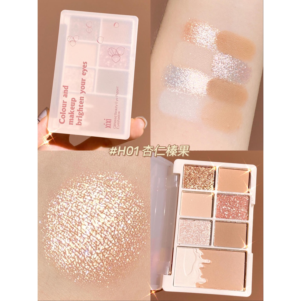 Bảng mắt XIXI, bảng phấn mắt nội địa Trung 7 ô bao gồm ánh nhũ, màu lì siêu dễ thương 2021