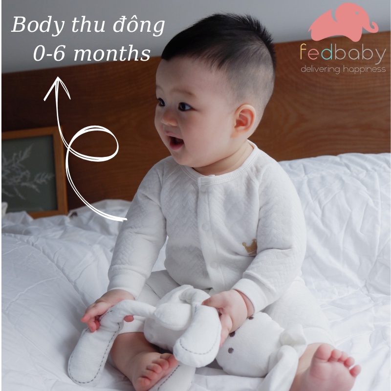 Bộ áo liền quần dành cho bé sơ sinh 0-6 tháng tuổi, thu đông dày dặn thương hiệu Fedbaby