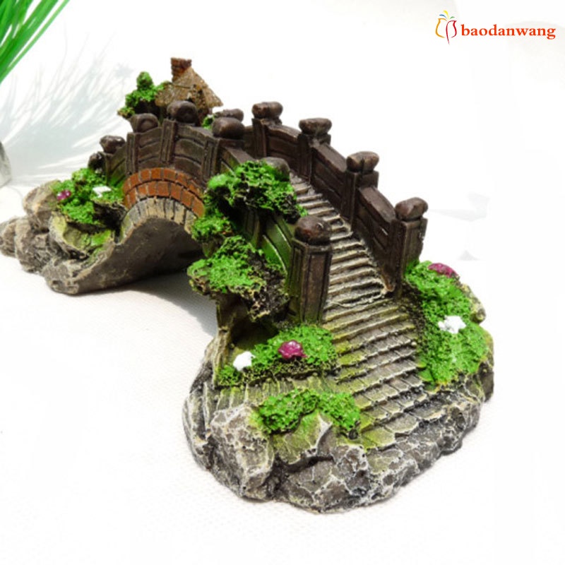 Cầu đá và cây cối bằng nhựa resin trang trí cảnh quan bể cá