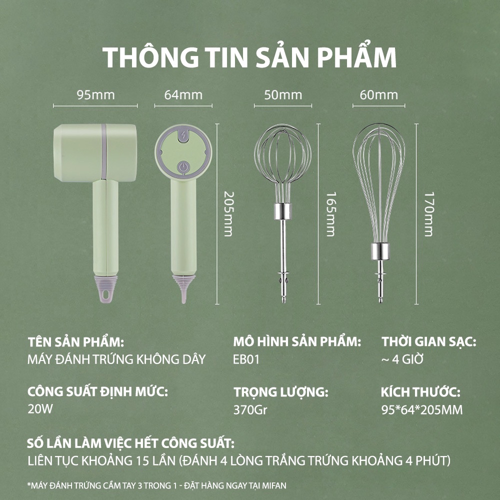 Máy Đánh Trứng Cầm Tay 3 trong 1 đa năng pin sạc - Máy xay thịt tỏi ớt hạt tiêu đánh sữa cafe mini không dây