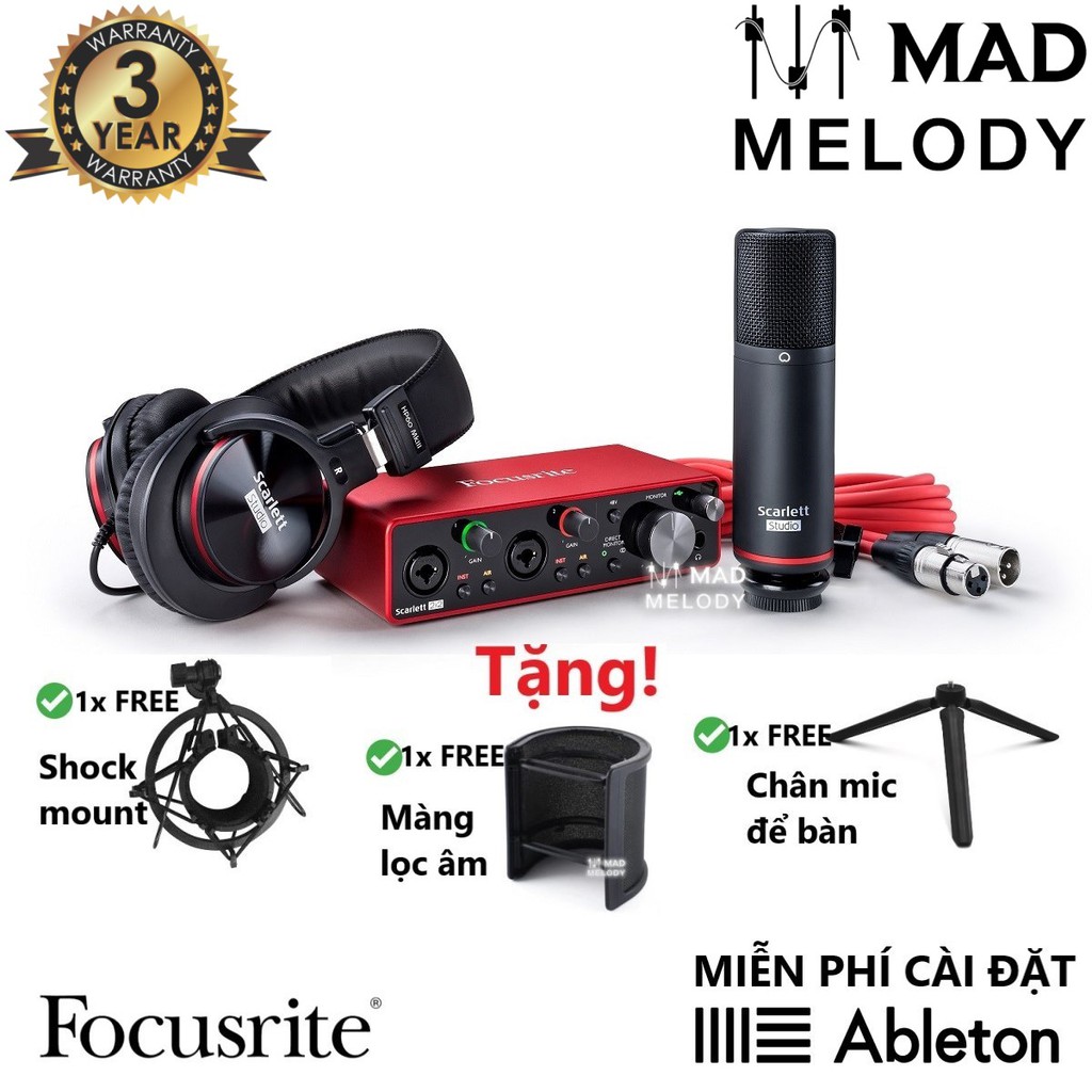 Focusrite Scarlett 2i2 Studio Recording Package (3rd Gen) [bộ thu âm chất lượng 2i2 Gen 3, thế hệ 3, NEW & chính hãng]