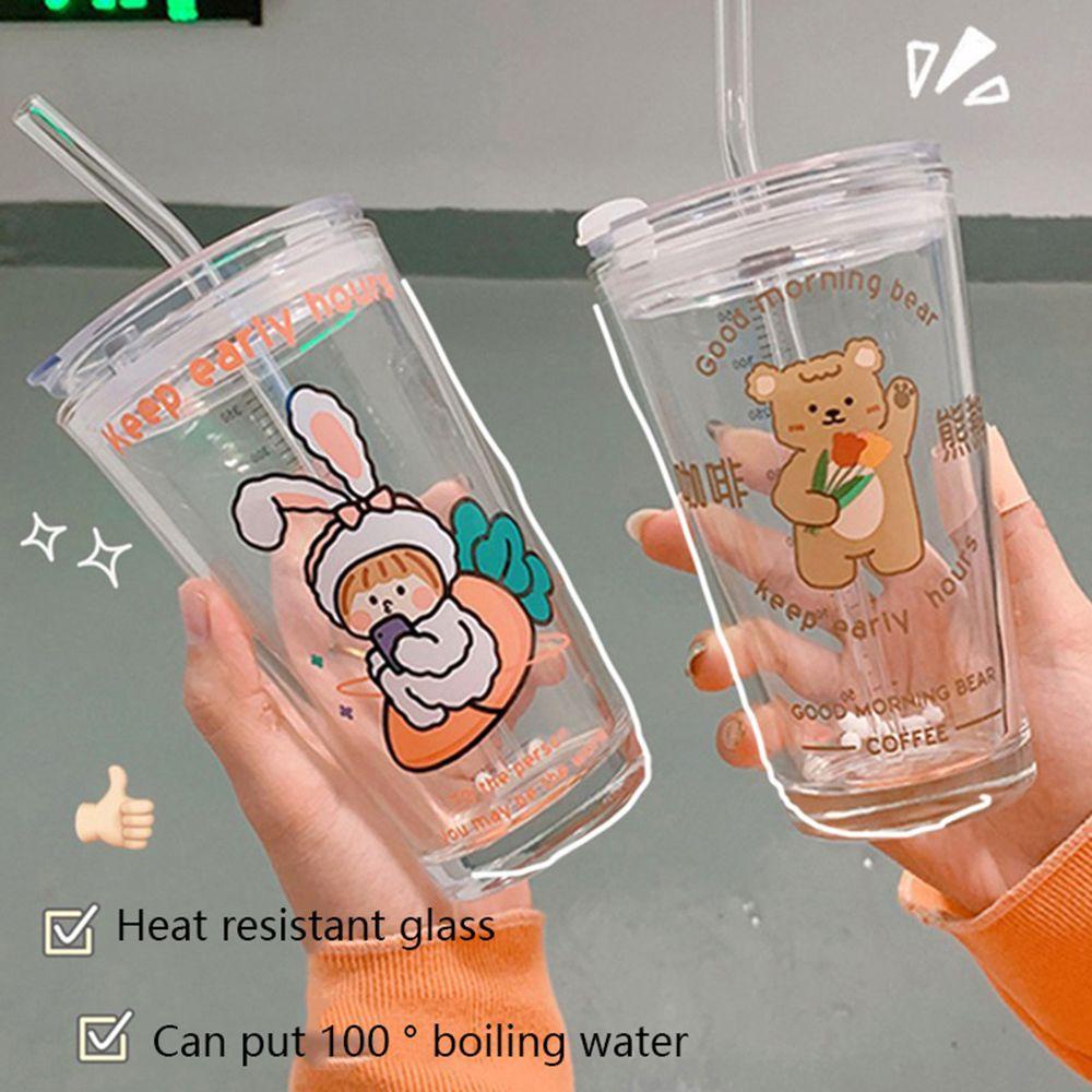 WATTLE Ly Thủy Tinh Uống Trà Sữa Họa Tiết Hoạt Hình Dễ Thương