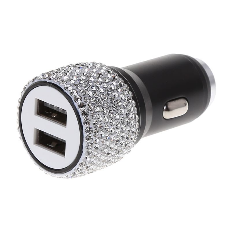 Tẩu Sạc Usb Kép Đính Đá Lấp Lánh