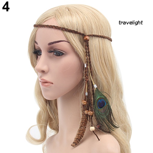 Băng Đô Dây Bện Phối Lông Vũ Phong Cách Boho Thời Trang Cho Nữ