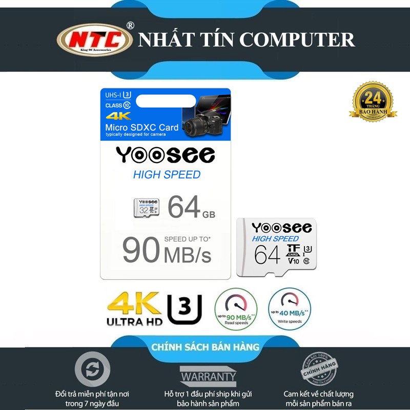 Thẻ nhớ microSDXC Yoosee High Speed 64GB UHS-I U3 4K R90MB/s W40MB/s (Trắng)