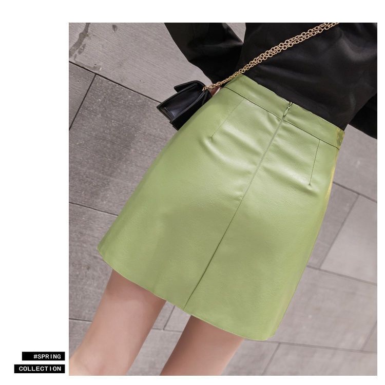 Chân Váy Da PU Lưng Cao Dáng Chữ A Thời Trang Mùa Đông Dành Cho Nữ