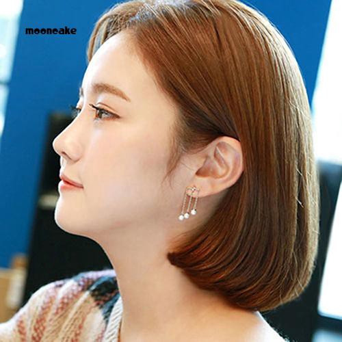 Khuyên tai dáng dài đính ngọc trai nhân tạo thời trang