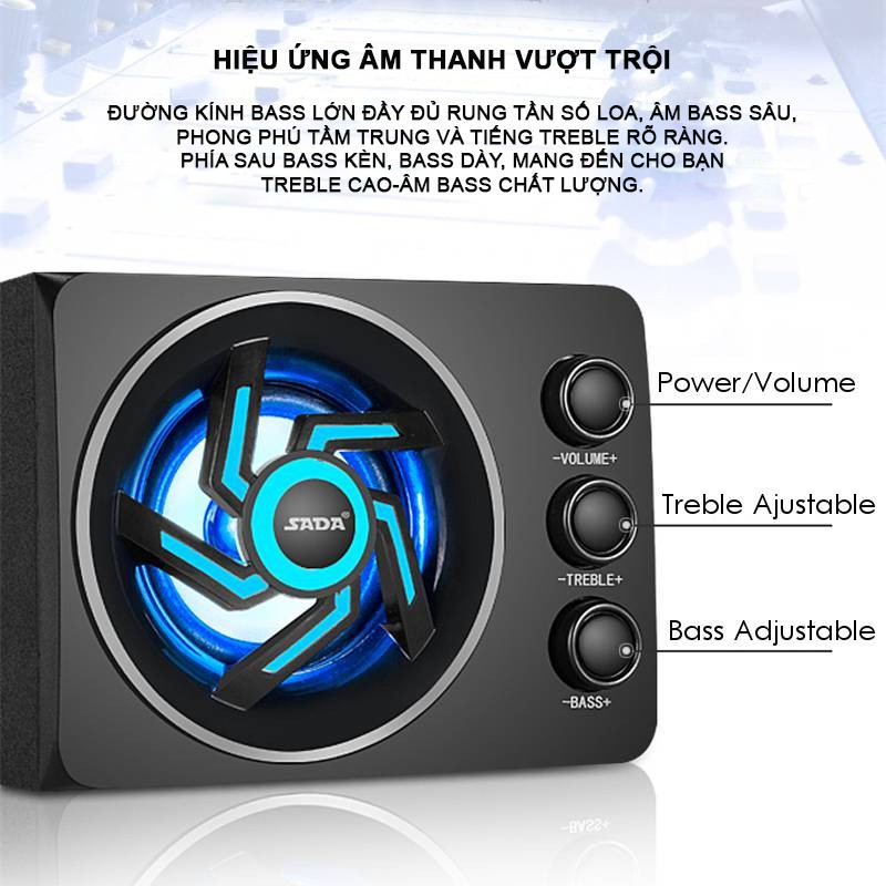 Loa Vi Tính Bluetooth Sada D-209 ,Loa Máy Tính Bluetooth 5.0 Stereo 7 Màu Sắc Ánh Sáng Bass Trầm Ấm