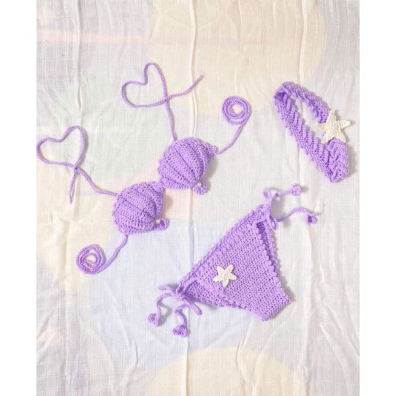 Bộ bikini kèm băng đô cài tóc hình con sò cho bé từ 7 - 20kg