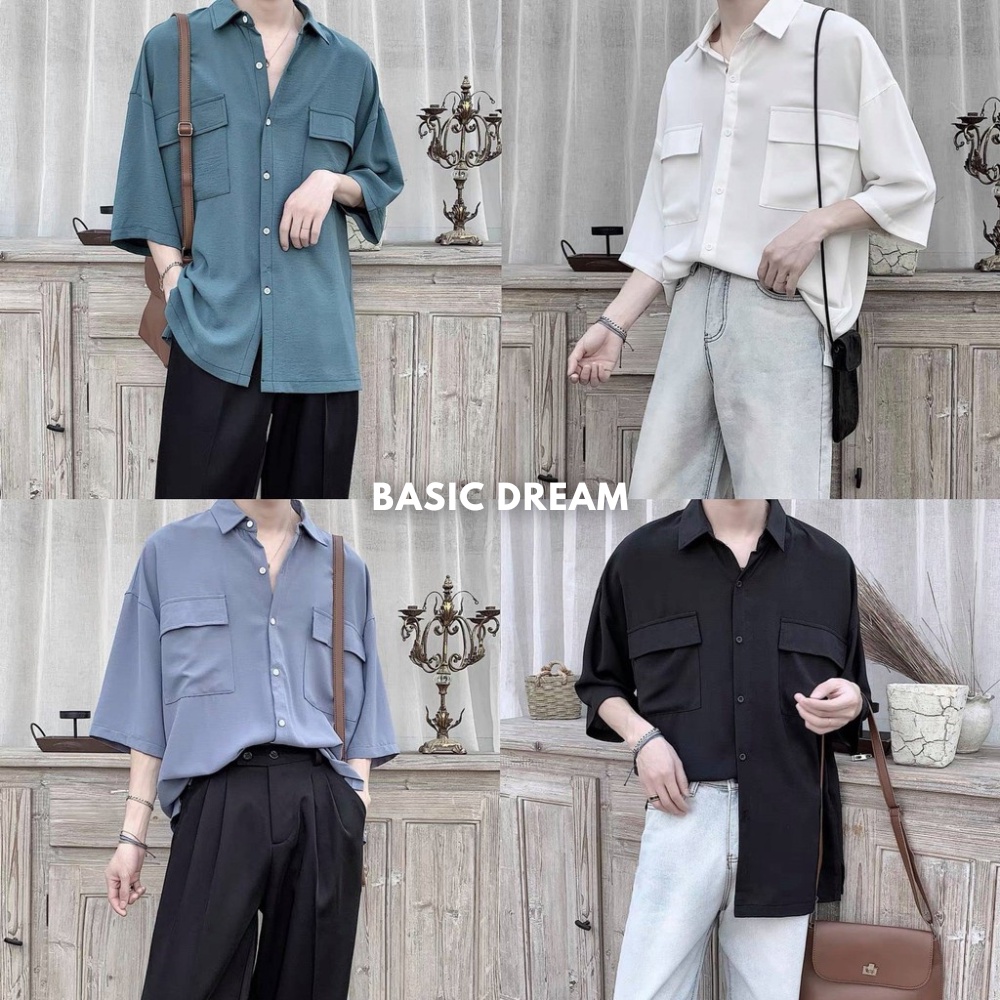Áo Sơ mi tay lỡ 2 túi ngực làm điểm nhấn, chất đũi mềm mịn form rộng tạo cảm giác mát mẻ cho người mặc