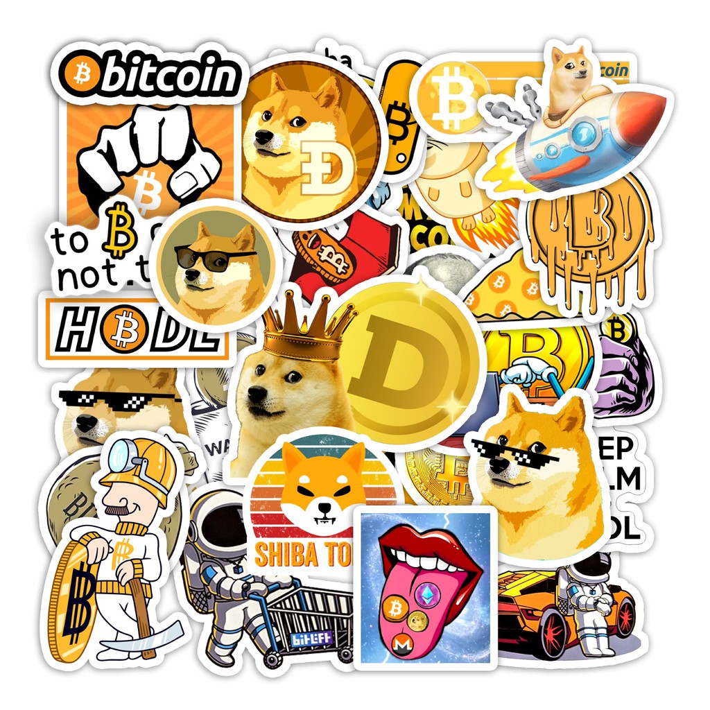 Sticker Chủ Đề Bitcoin Dogecoin Cực Chất Chống Nước | STK62 | Hình Dán Trang Trí Mũ Bảo Hiểm Điện Thoại Laptop