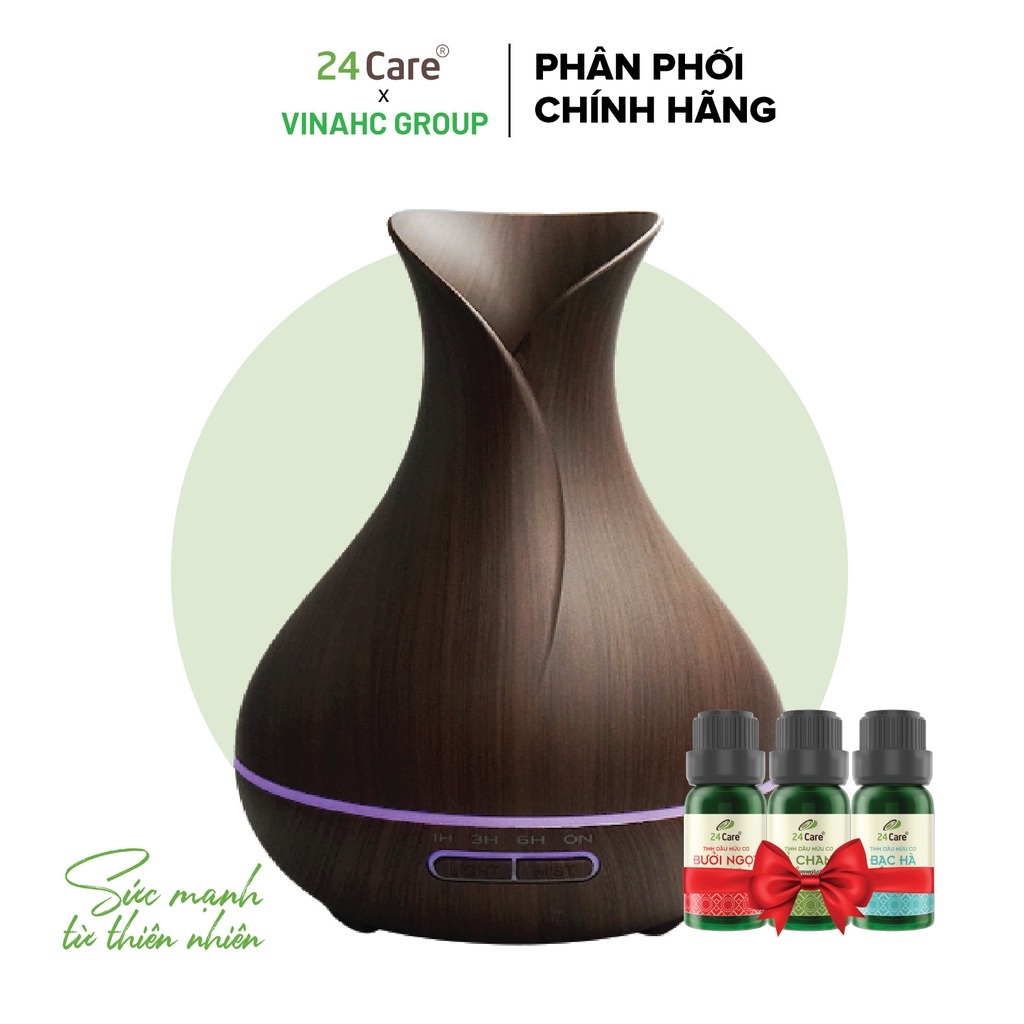 Máy khuếch tán tinh dầu 24Care tulip màu đen công suất 10W dung tích 500ml có chế độ hẹn giờ
