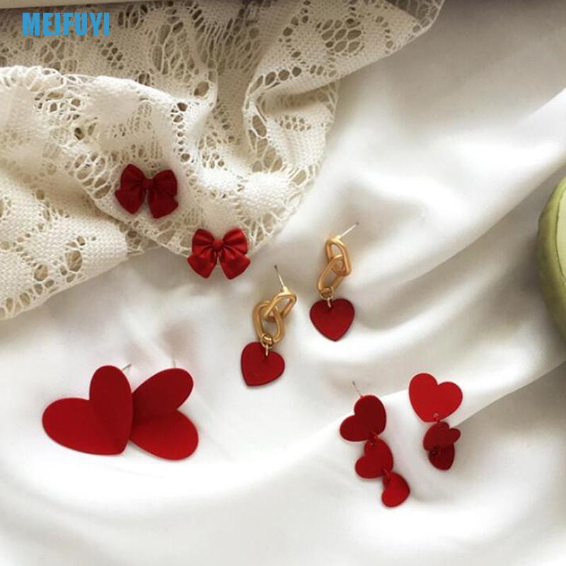 Khuyên Tai Hình Nơ Màu Đỏ Thời Trang Ngọt Ngào Cho Nữ