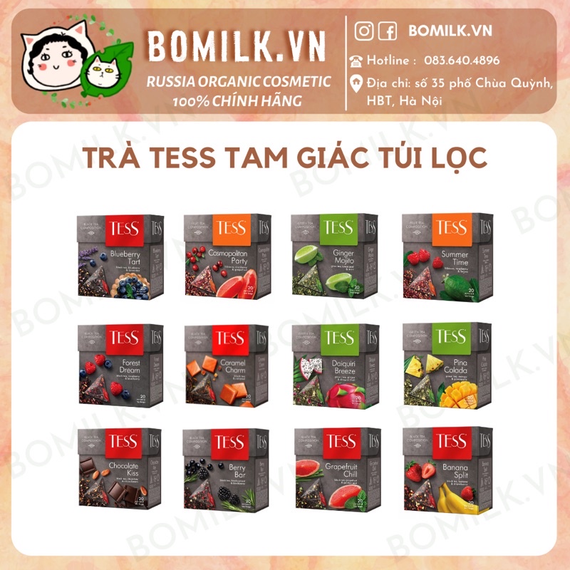 Trà TESS túi lọc tam giác - Trà xanh/ trà đen/ trà hoa quả