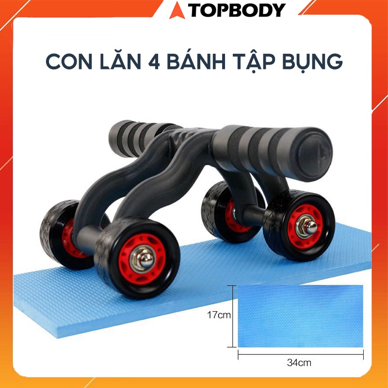 Con lăn 4 bánh tập cơ bụng cao cấp, tiện lợi khi tập ở nhà, văn phòng TOPBODY