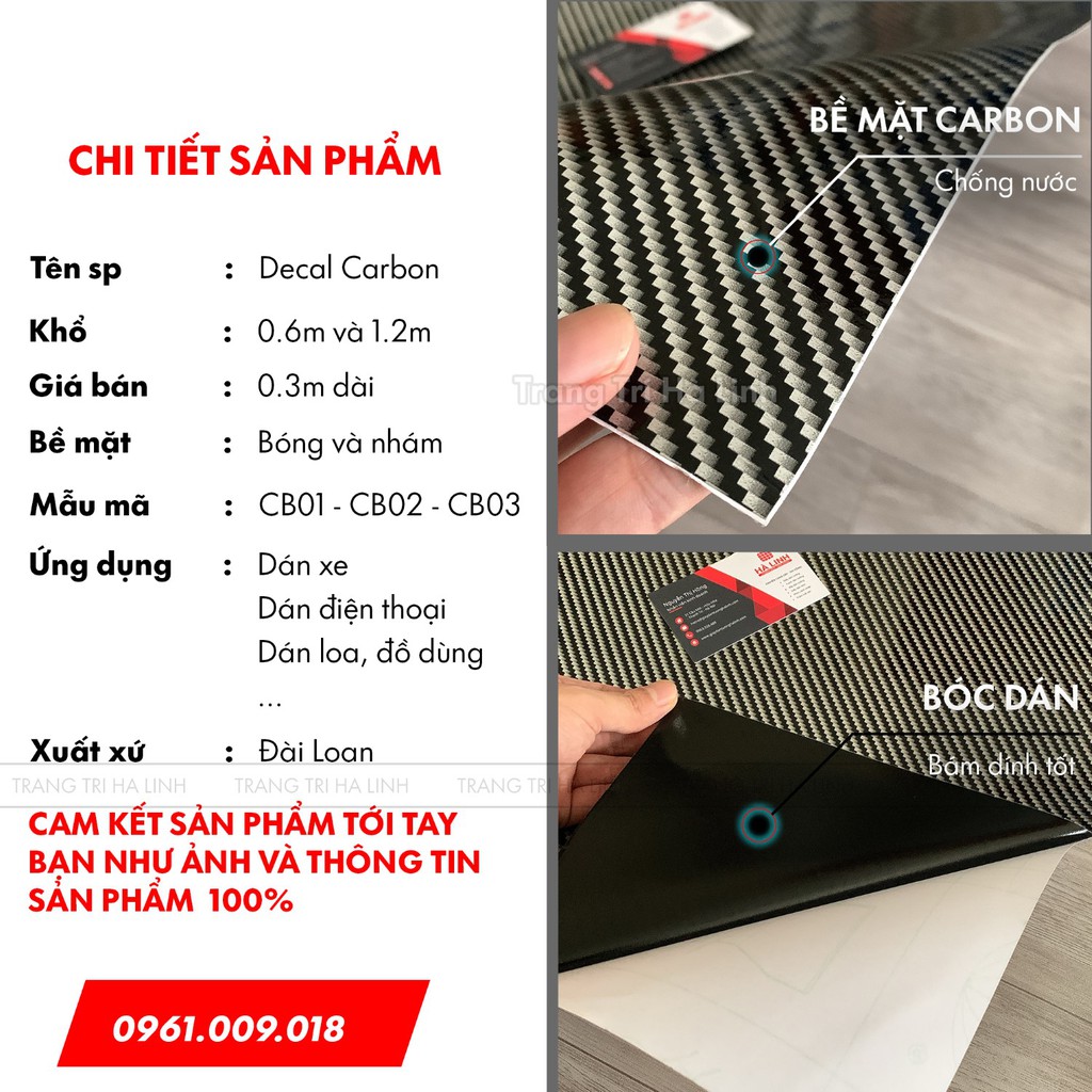 Decal carbon dán xe , decan cacbon vân bóng nhám sẵn keo khổ 0.6m 1.2m