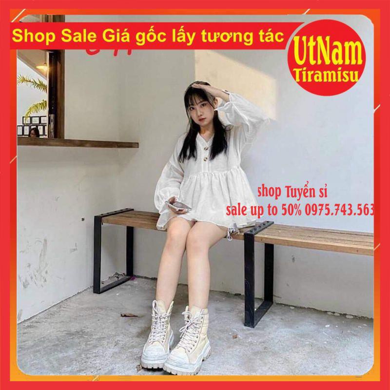 [RẺ VÔ ĐỊCH-FREESHIP] sơ mi babydoll cúc gỗ có ảnh thật SP Freesize 45-55kgkiểu dáng UNISEXphong cách HÀN QUỐC